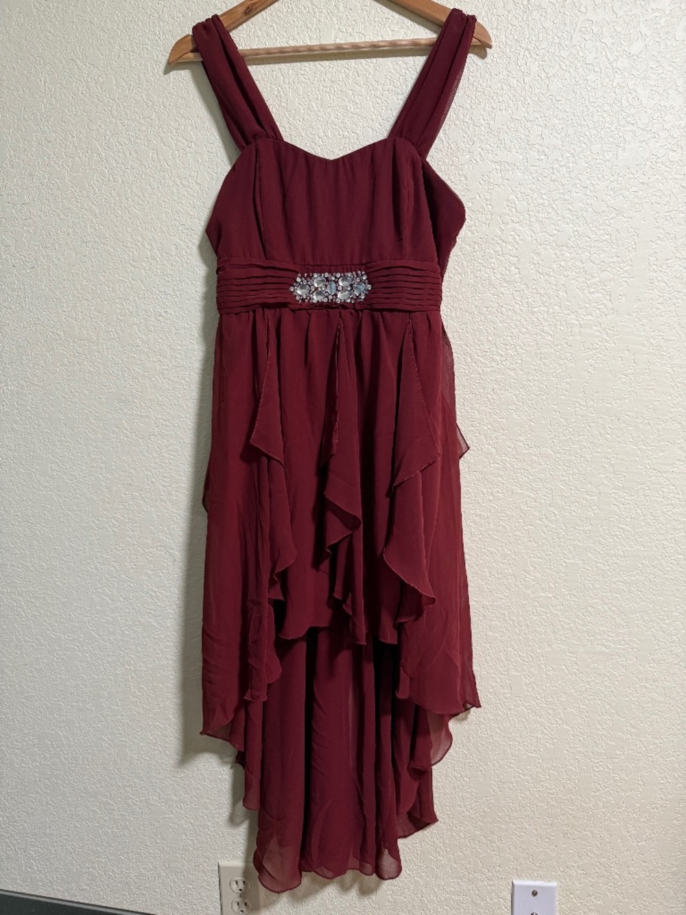 High-Low Chiffon Formal Dress - Rhinestone Waist